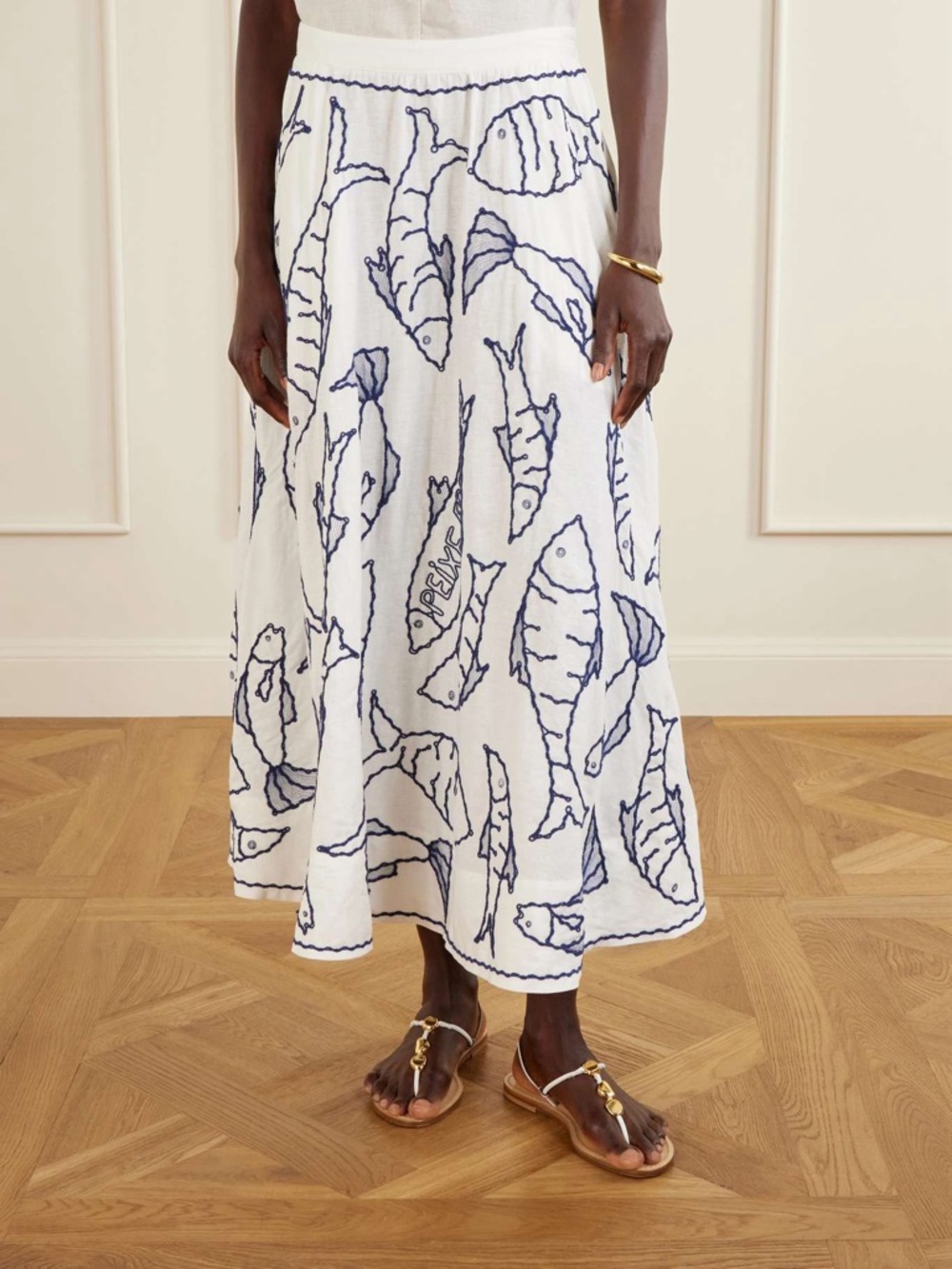 FARM Rio Off-White Fresh Fish Embroidered Midi Skirt Size XS NWT - Picture 3 of 16